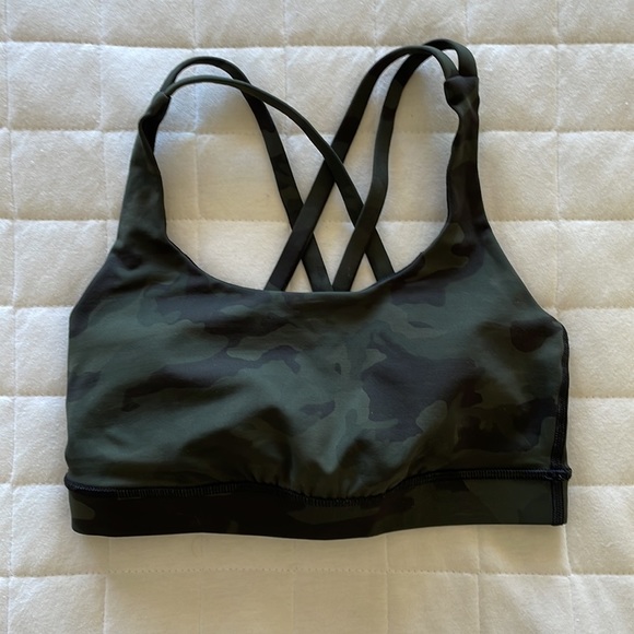 🍋LULULEMON🍋 Incognito Camo Multi Gator Green Energy Bra Size 2 - Picture 5 of 6